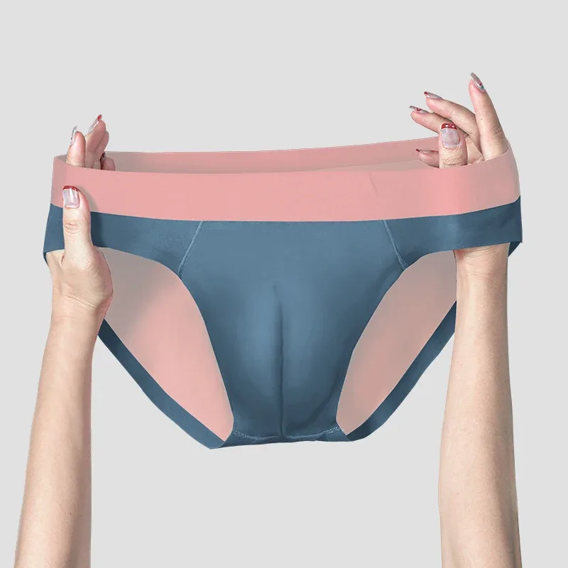 Men's ice silk seamless underwear, breathable triangle pants, summer thin sporty low-waist sexy short slit