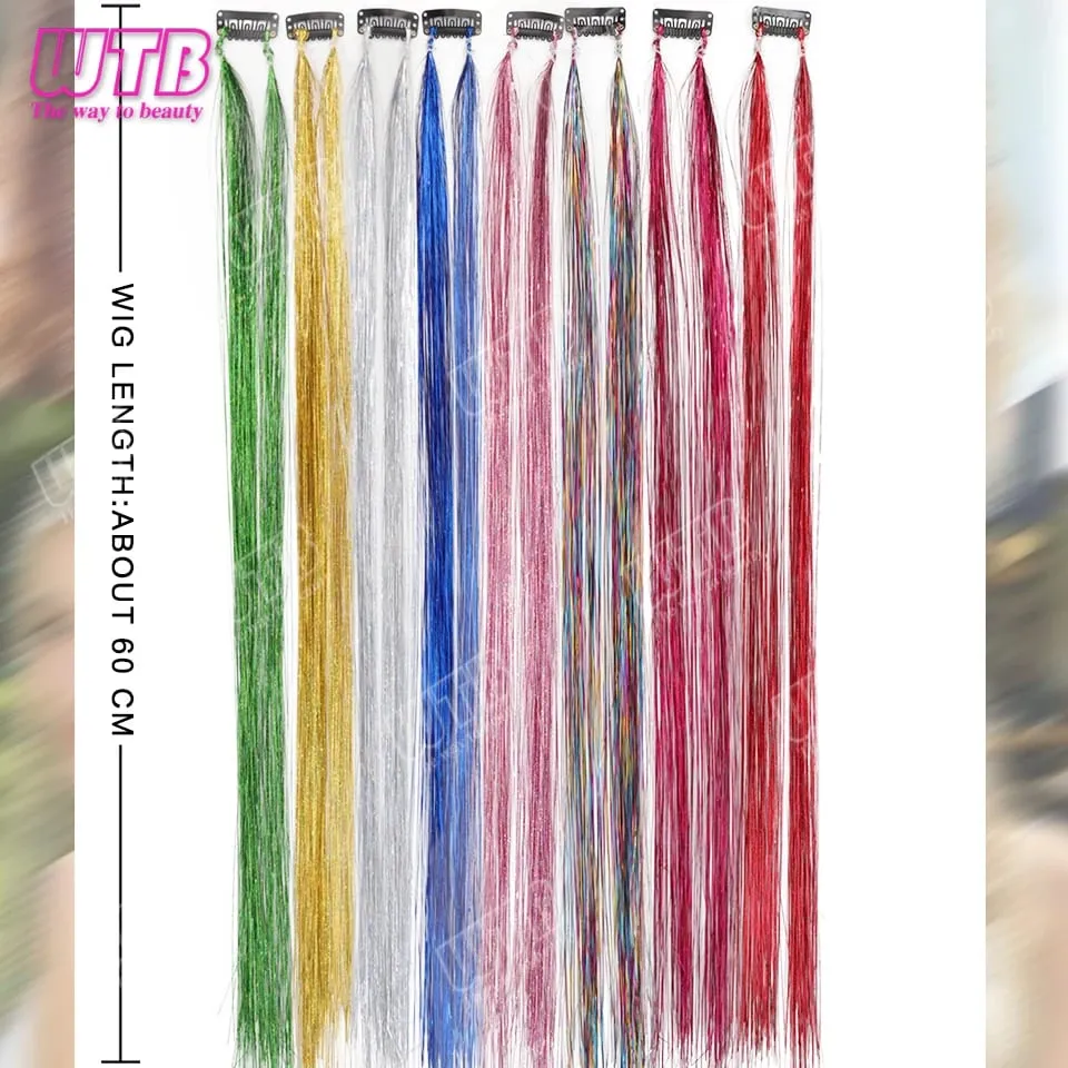 Multi-Color Glitter Synthetic Hair Extension Wig BB Clip Style Suitable for Women and Girls to Wear During Holidays and Events