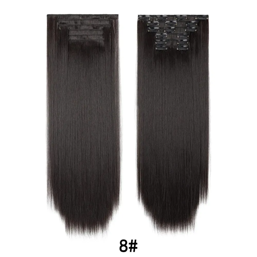 7Pcs 16 Clips Clip In Hair Extensions 150g Long Straight Synthetic Hair Pieces For Women Natural Black Brown Highlight Blonde