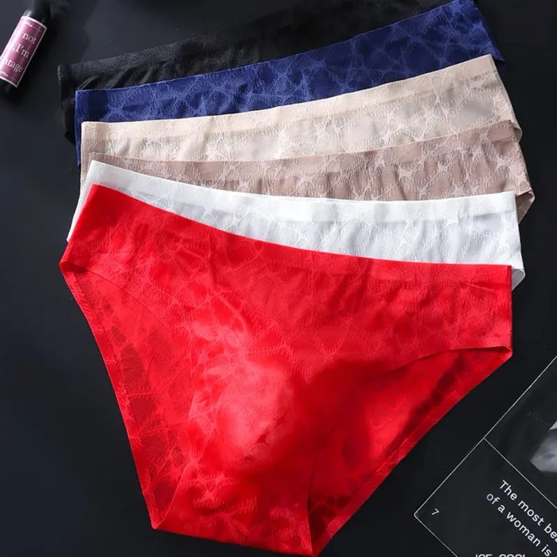 Letter Lace Transparent Men's Underwear Thin Mesh Hollow Out Sexy Male Briefs Medium Low Waist Sexy Triangle Shorts