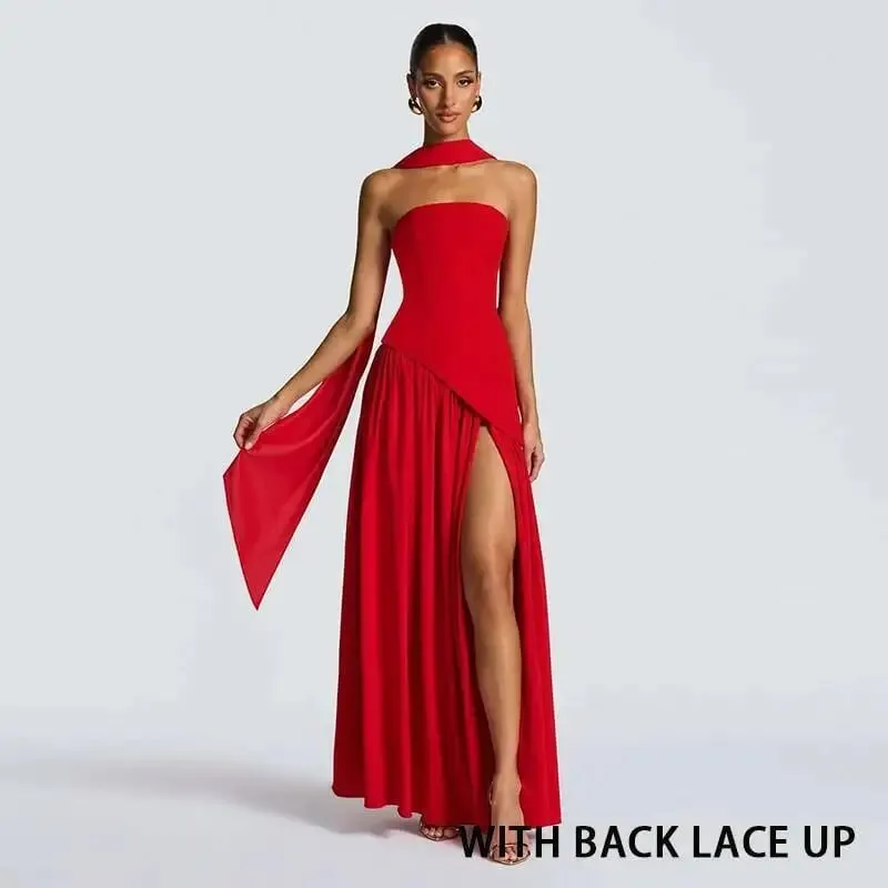 Giyu Sexy Evening Party Dresses Women 2025 Autumn Summer Maxi Long Dress Elegant Strapless Split Backless Pleated Dress