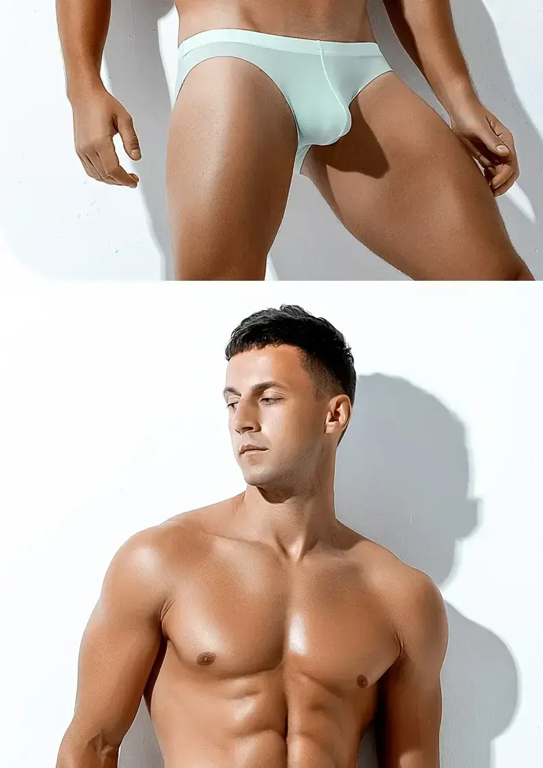 2PCS Men's summer underwear: Ice Silk, low-waisted triangular underpants, personalized, ultra-thin, breathable shorts