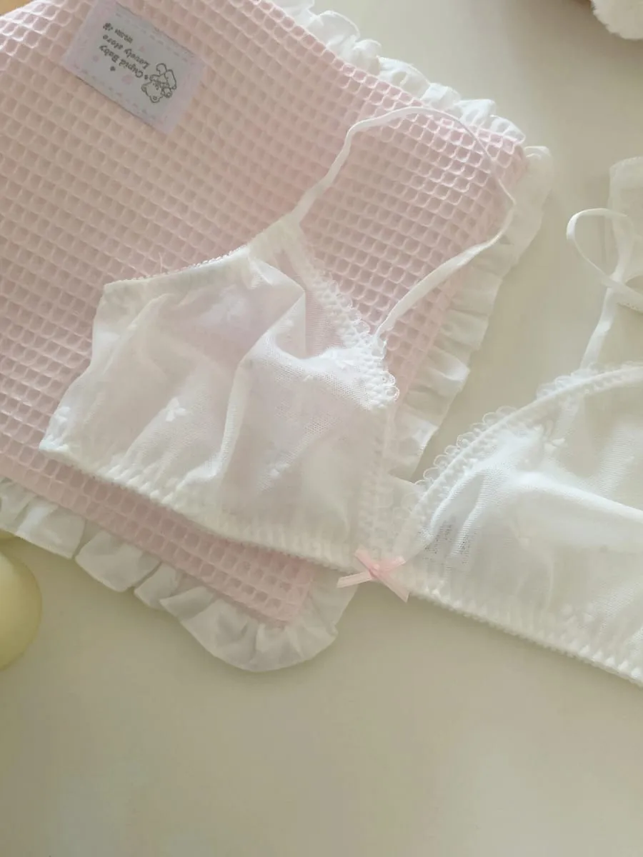 ลูกไม้รายละเอียดชุดชั้นในหวานและวัยรุ่น 100% Cotton Breathable Comfort ชุดชั้นในหน้าอกขนาดเล็กชุด Bras ฟรี