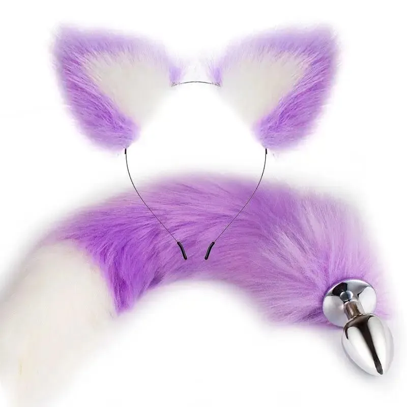 40cm Fox Tail Anal Plug Plush Cat Ears Headbands Set Butt Plug Tail Erotic Cosplay Sex Toys Women Anal Masturbation