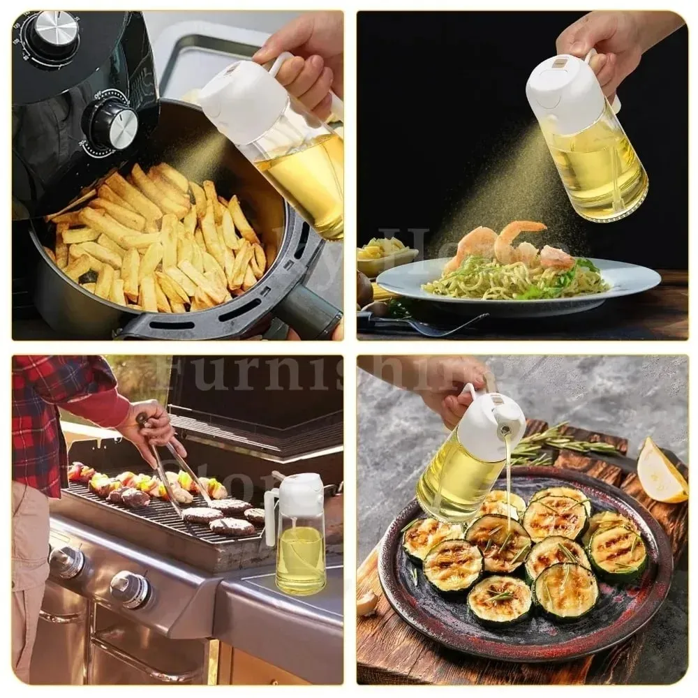 500ml 2-em-1 duplo uso plástico azeite pulverizador dispensador spray despeje garrafa vinagre senhor fritadeira de ar churrasco salada ferramentas de cozinha