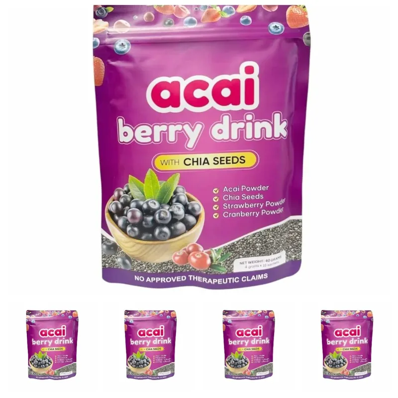 Acai Berry Drink Powder 10packs Per Bag with Chia Seeds and 7 Types of Berry Powders Improve Skin Condition & Enhance Immunity