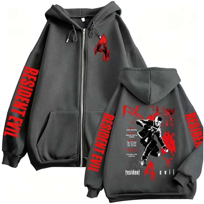 Limited Resident Evil Requiem Leon Kennedy Zipper Hoodies Men Women Harajuku Fashion Jacket Sweatshirts Long Sleeve Zip Up Coats