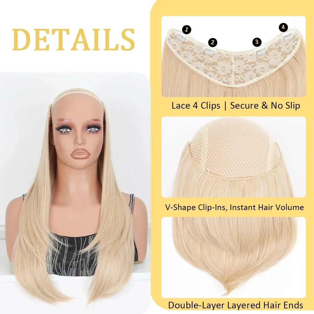 20Inch Synthetic Layered Buckle Hair Extensions Clip In Hair Weft High Temperature Fiber Long Straight Hairpiece for Women