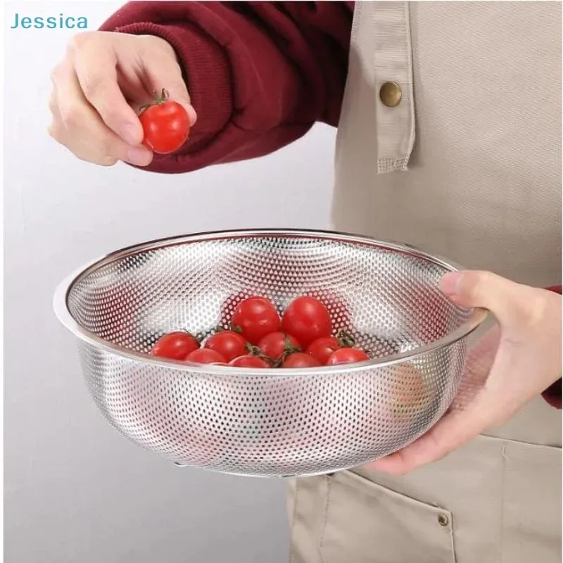 ♥Stainless Steel Kitchen Hole Dense Mesh Sifter Colander Strainer Sieve Baskets for Washing Fruits/Vegetables/Rice