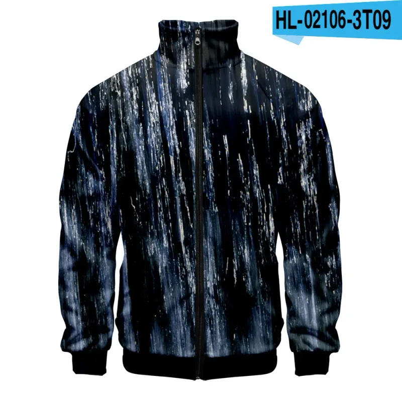 Harajuku Popular Rain 3D Print Zipper Raglan Jacket Windbreaker Boys/Girls Comfortable Stand Collar Jackets Coats
