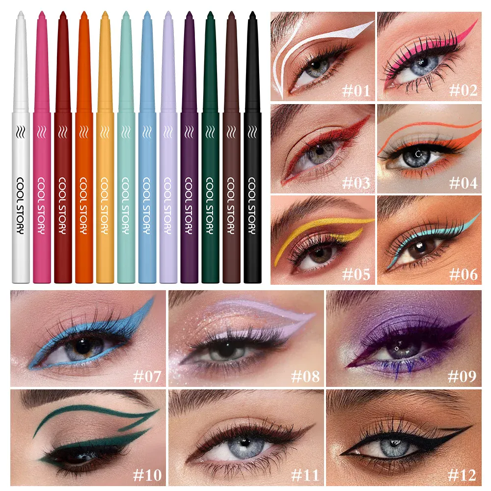 12 Color Waterproof Eyeliner Set Matte Creamy Pencil Long Lasting Smudge Proof for Sensitive Eyes Daily Makeup Professional Kit