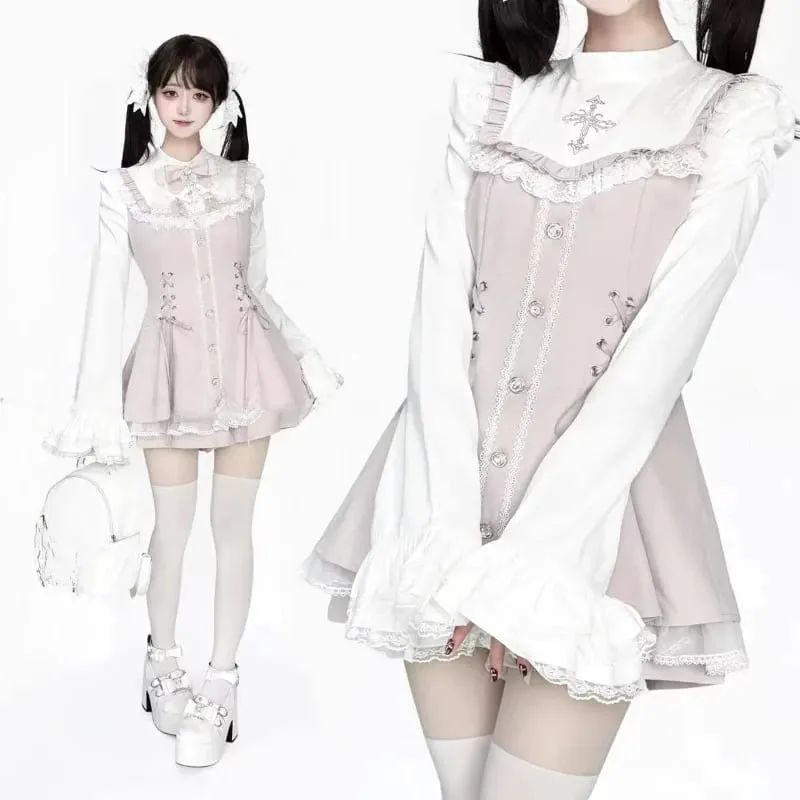 Japanese Style Lolita 2 Piece Set Y2k Mini Skirt Woman Harajuku Sweet Kawaii Print Dress Tops Korean Fashion Elegant Dress