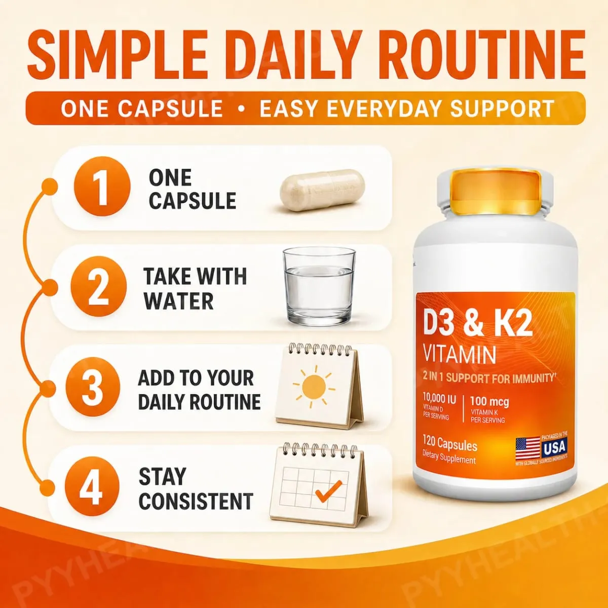 D3 K2 MK-7 Vitamin Supplement Capsules with Magnesium Zinc B6 and MCT Powder 120 Count Adult Daily Wellness Support