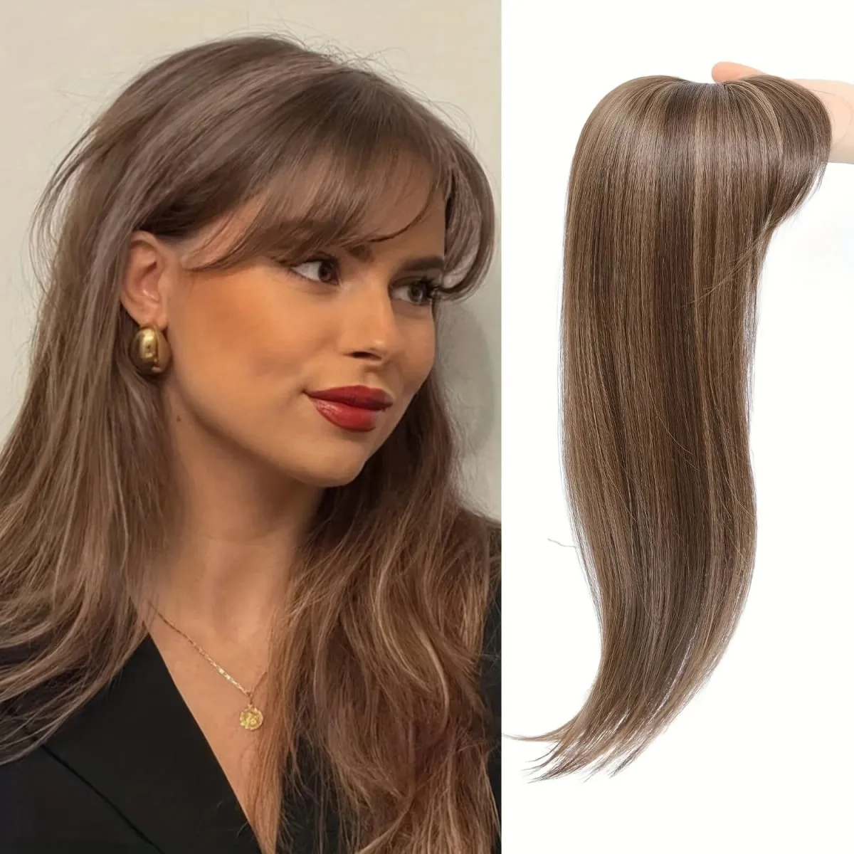 Synthetic Striaght Hair Toppers with Bangs for Women Natural Hairpieces Adding Hair Volume Topper Hair Extensions 18''/10''