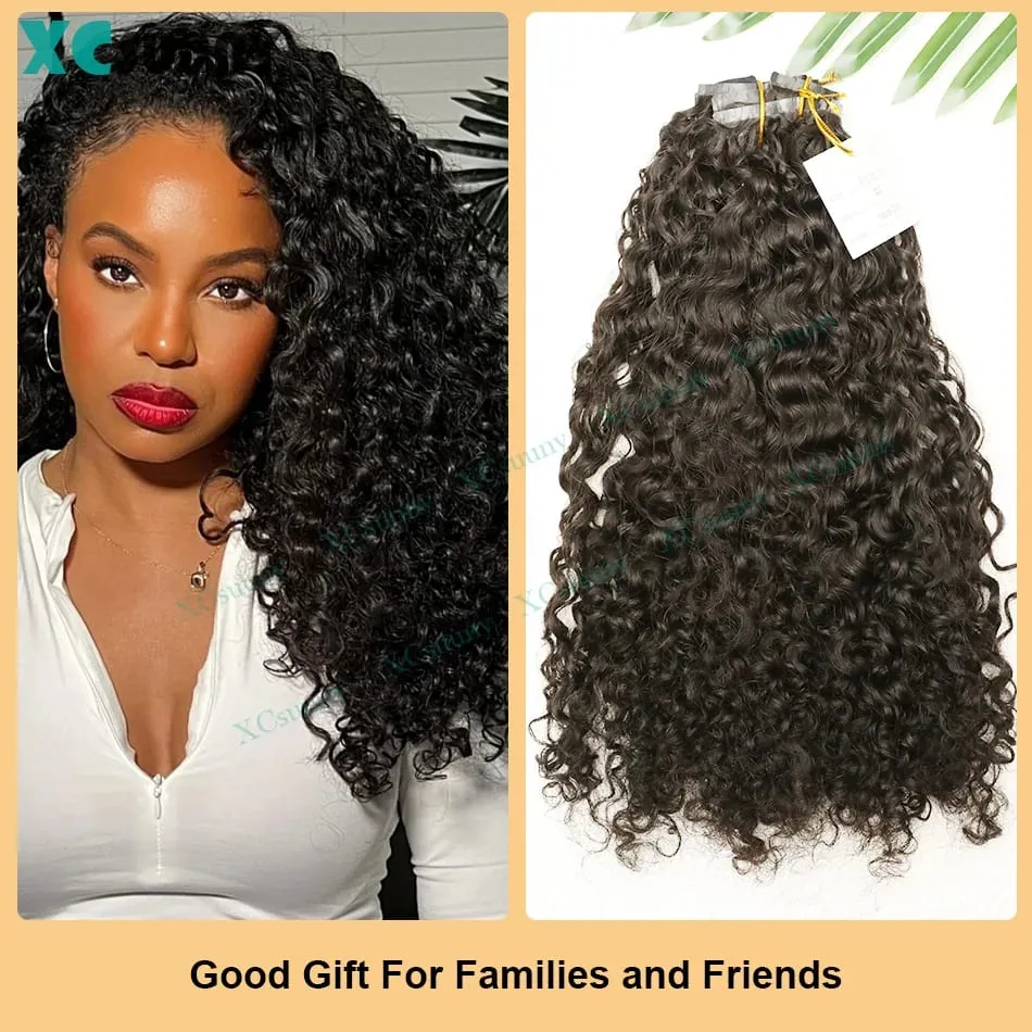 Curly Clip In Hair Extensions PU Weft Real Human Hair Clip Ins Full Head for Black Women Seamless Blends Well With Natural Hair