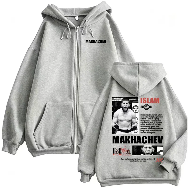 Islam Makhachev Fan Gifts Zipper Hoodies Men Women Fashion Violence Aesthetic Sweatshirt Jacket Coat Fleece Casual Zip Up Hoodie