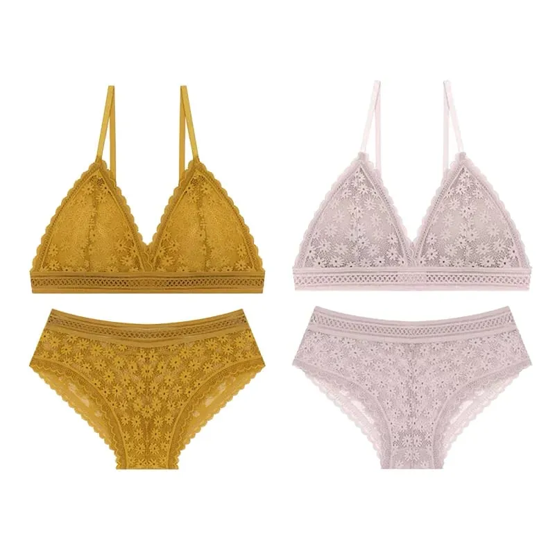 2PCS Sexy Lace Bra and Panty Set Push Up Seamless Bras Mid Waist Briefs Underwear Sets Sexy Underwear for Women