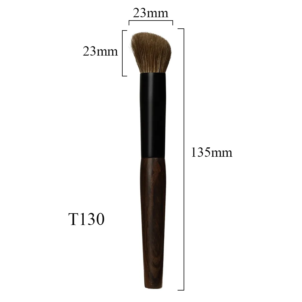 T130 Natural Goat Hair Angled Contour Blush Brush Short Ebony Wood Handle Make Up Brush Professional Handmade Makeup Brushes