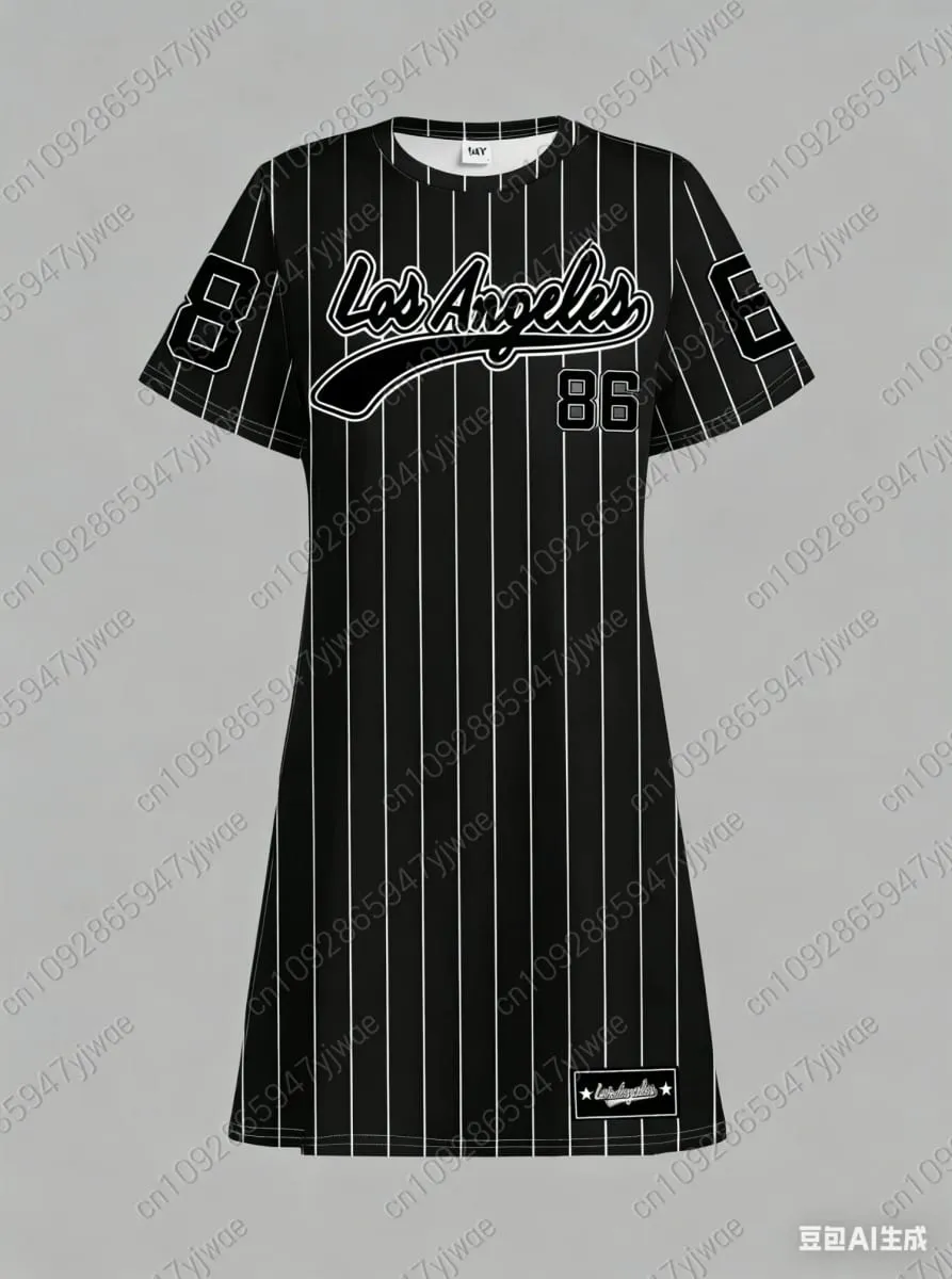 2026 Summer Women T-Shirt Dress Loose Casual NO.86 LOS ANGELES Printed O-Neck Lady Short Sleeve Pullover Dresses Women Clothing