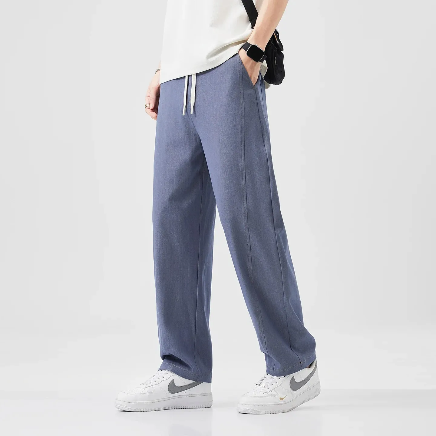 2026 High Quality Summer Thin Stripe Jeans Men Elastic Waist Breathe Straight Y2K Harajuku Korea Trousers Male Plus Size M-5XL