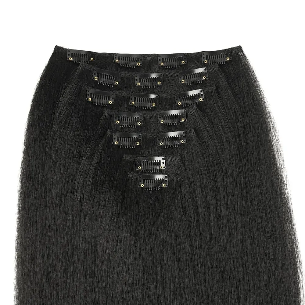 22icnh Synthetic Yaki Straight Clip In Hair Extensions For Women Black Heat-Resistant Fiber 7Pcs/Set Hairpiece — image 4
