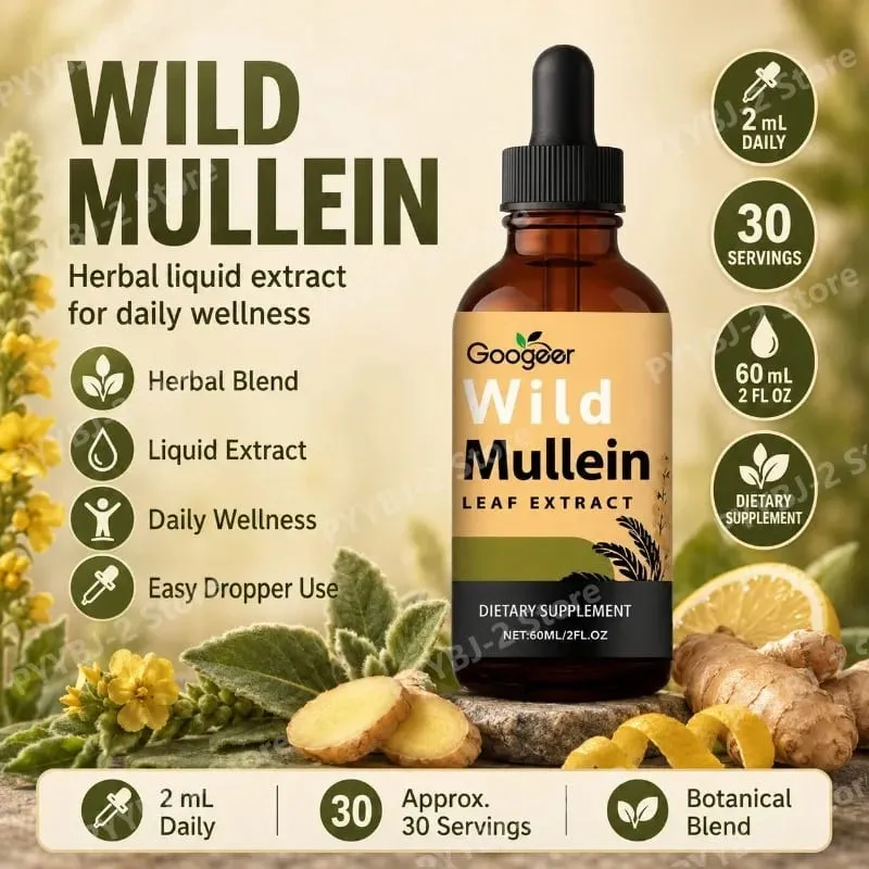 Mullein Liquid Drops 60ml na may Wild Mullein Leaf Extract at Ginger Support Lung Health & Clean Impurities Plant Supplement — image 2