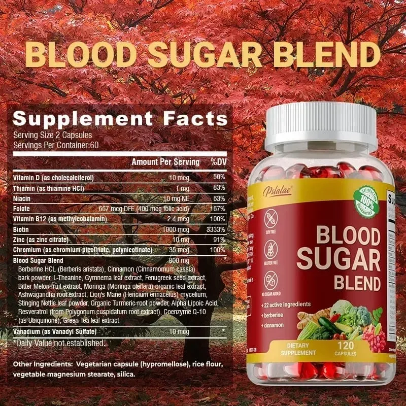 Blood Sugar Blend Capsules - Balanced Blood Sugar Metabolism Improves Hypoglycemia Increases Energy Improves Vitality