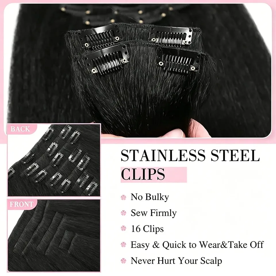 Yaki Straight Clip In Hair Extensions Synthetic Hairpiece For Women 7 Pcs Long Kinky Straight Soft Thick Hair Extensions
