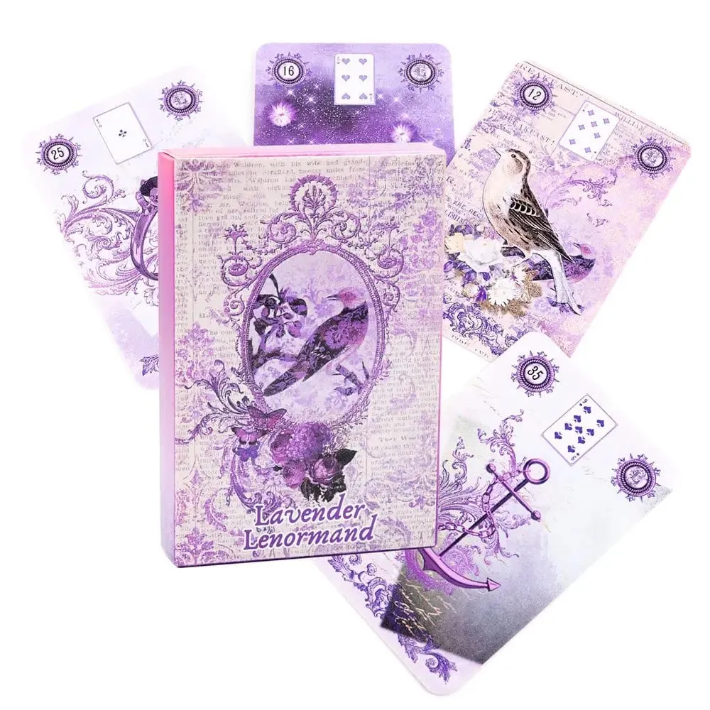 Lavender Lenormand Deck - 9*6cm 36 Cards with Vintage Botanical Illustrations Shabby Chic Purple Aesthetic Tarot Alternative