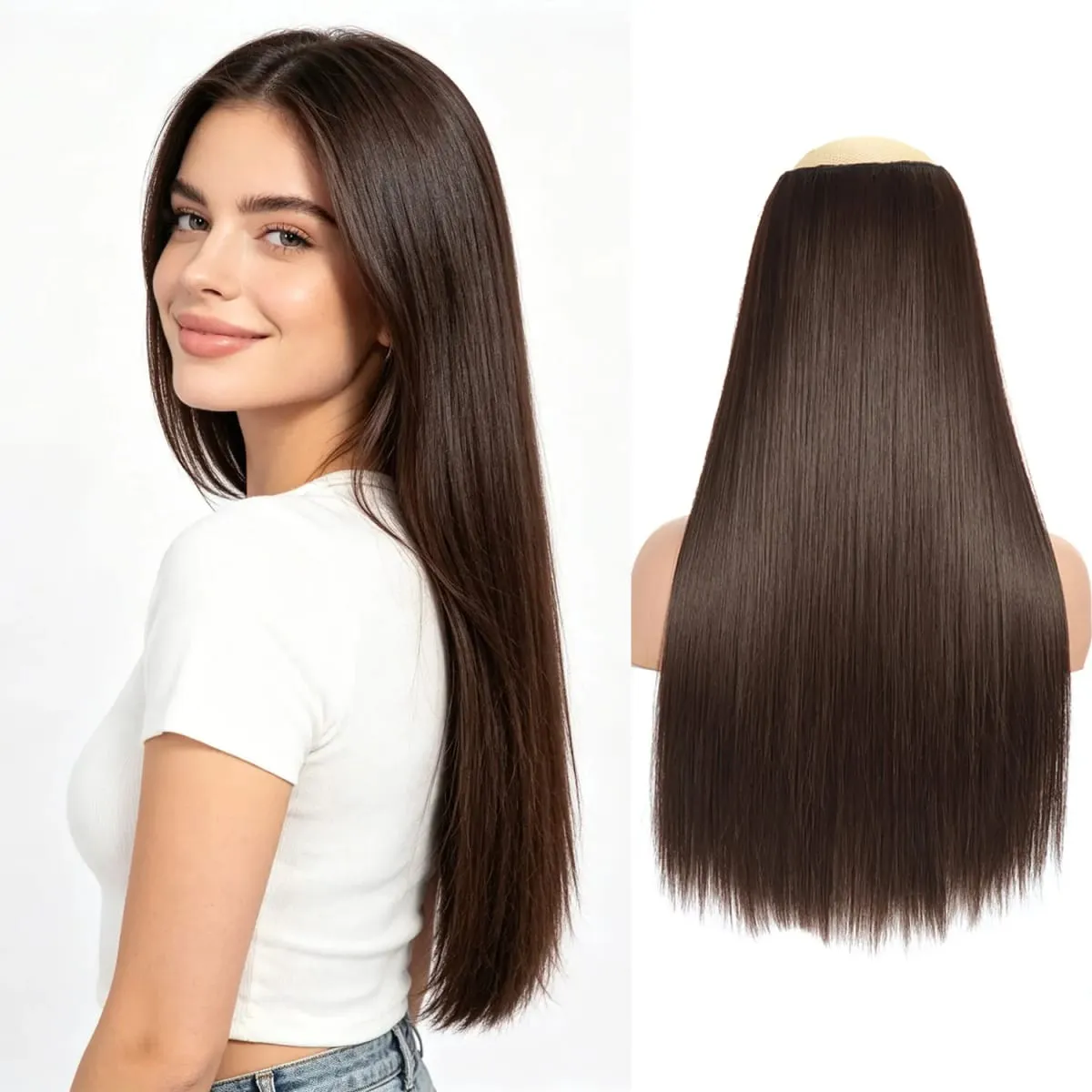 Synthetic 5 Clips in one piece hair extensions 22inch long straight clip in hair for women girls daily party holiday