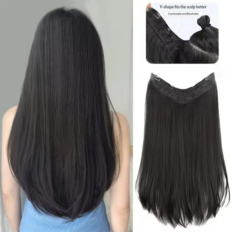 18Inch Synthetic Elegant V-Shape Internal Buckle Clip-In Hair Extensions Invisible Soft Hairpiece for Women Daily Use