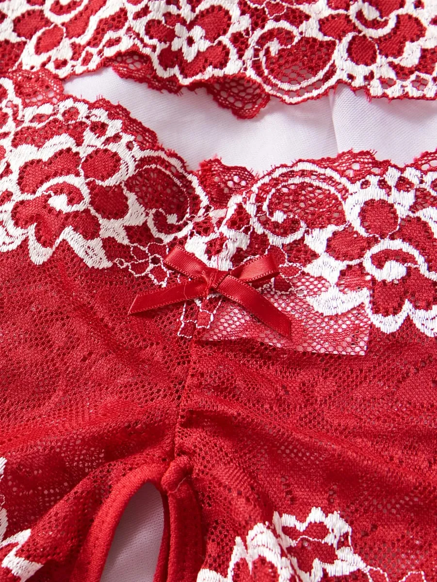 Women RedBra And Panty Set Underwear Lace Trim Sleepwear