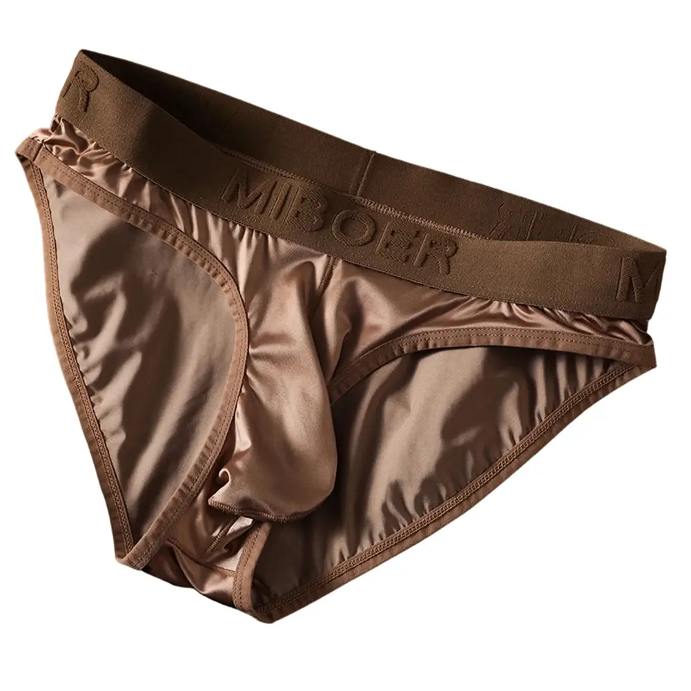Low Waist Mens Briefs Underwear with Ice Silk Satin-like Fabric Bulge Pouch Smooth Stretch Breathable Underpants