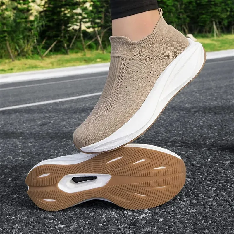 Unisex Slip on Sock Running Shoes Breathable Knit Mesh Sneakers Lightweight CushionThick SoleNonSlipWalking GymAthletic Footwear