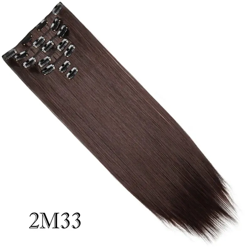 7Pcs/Set Long Straight Clip in Hairpiece Synthetic Clip in Hair Extensions Brown Highlight Blonde Natural Soft Hairpieces