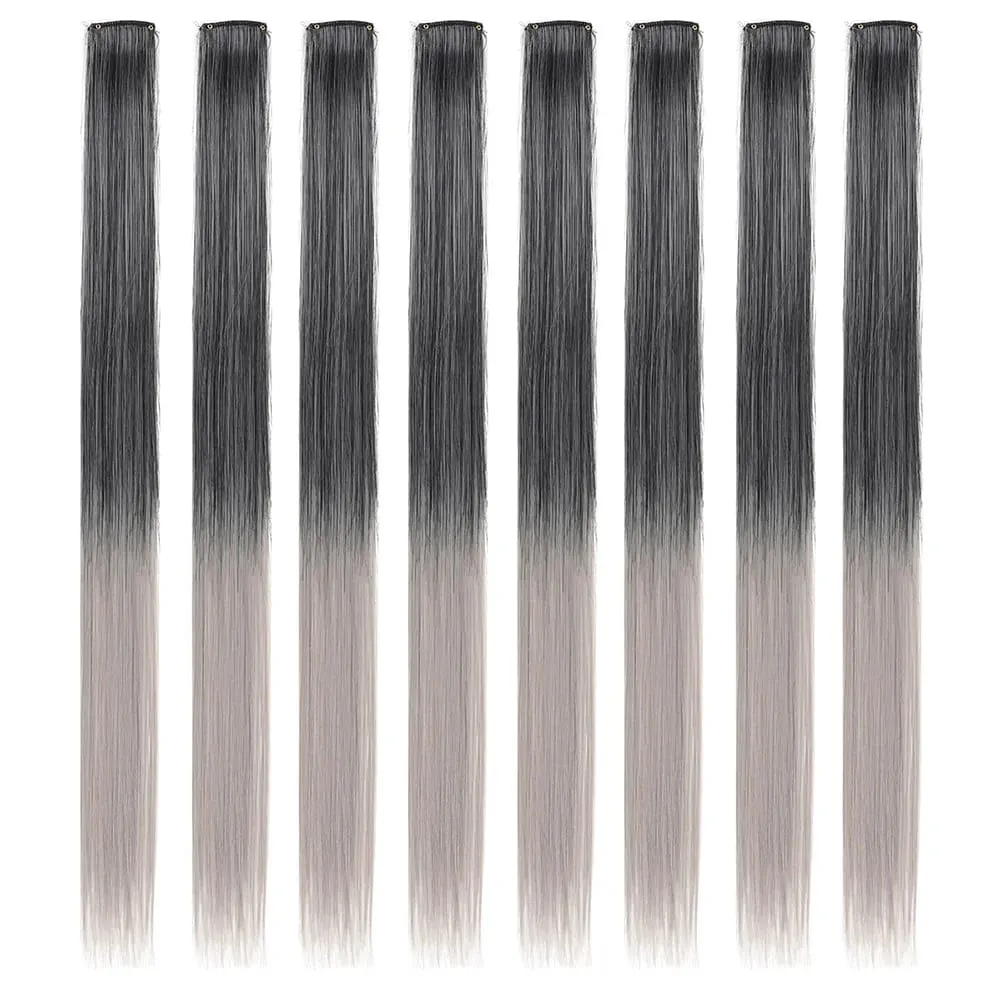 8pcs/pack Colored Party Highlights Clip in Hair Extensions for Girls 22 inches Multi-colors Straight Hair Synthetic Hairpieces