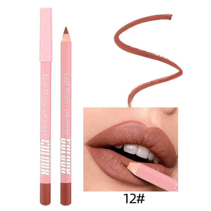 Delineador de labios mate resistente al agua de 12 colores, delineador de labios duradero a prueba de manchas, fórmula sin transferencia, maquillaje de lápiz labial de contorno preciso
