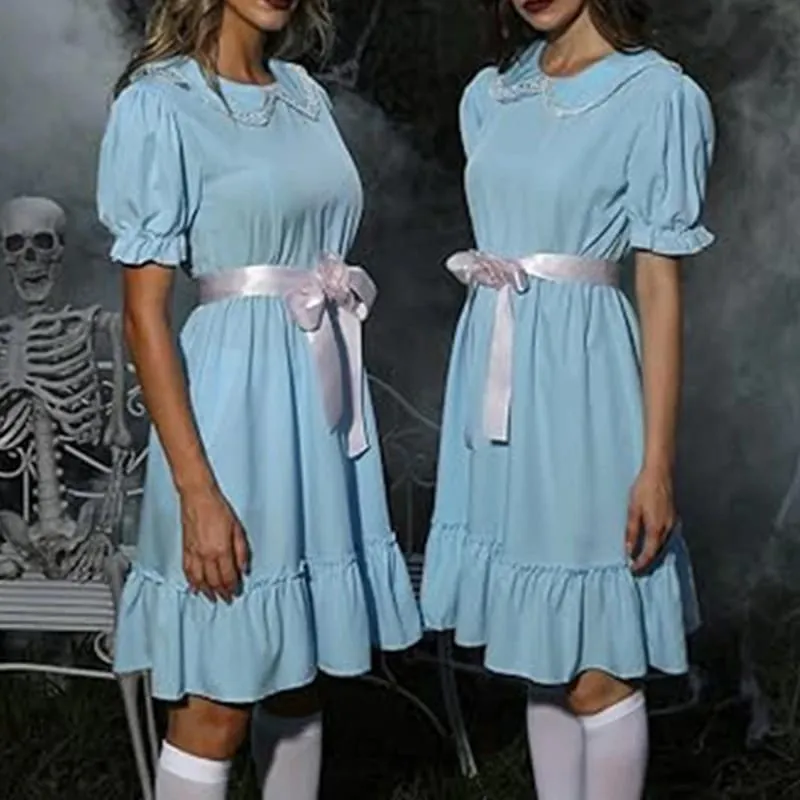 Kawaii Doll Collar Dress Puff Sleeve Tiered Ruffle A-Line Dress dengan Bow Belt for Daily Party Club Lolita Style Fairy Mini Dress