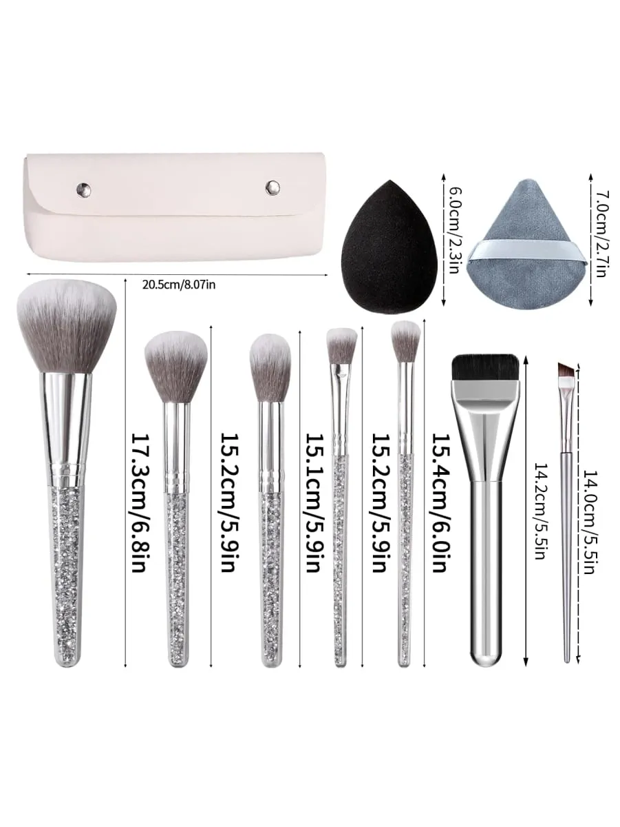 10/12/15/17pcs Professional Rhinestone Handle Makeup Brushes Set with Storage Bag Beauty Sponge Powder Puff for Face Eyes