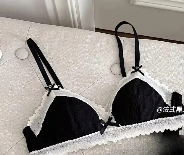 작은 가슴을위한 일본식 Bralette 무선 레이스 브래지어 세트 여성 섹시한 프랑스어 통기성 컴포트 속옷을 밀어