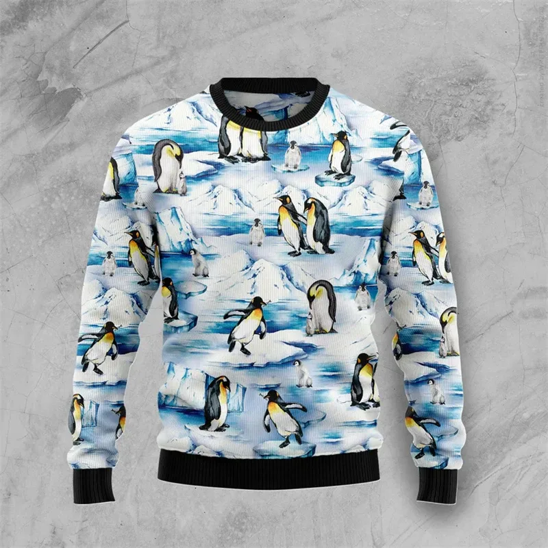 Funny Penguin Graphic Ugly Christmas Sweater For Men Fashion Autumn Holiday Wear 3D Printed Sweatshirts Loose Breathable Tops
