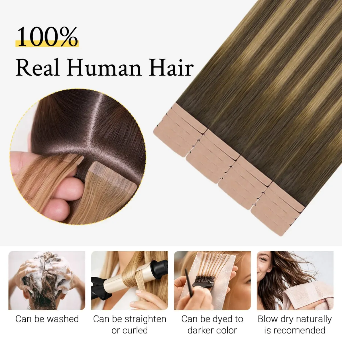 Sunmofavo Invisible Tape In Hair Extensions 100% Remy Human Hair Thick Silky Straight Seamless Reusable 10Pcs Salon Quality