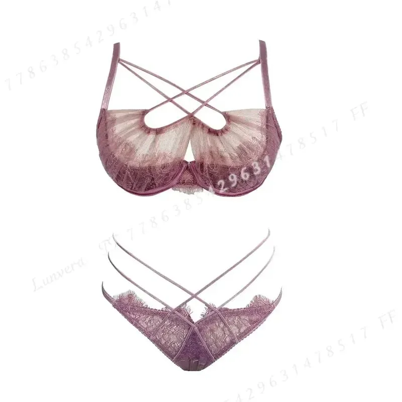 Ensemble de Lingerie d'été en dentelle brodée, cravate croisée, soutien-gorge Push Up en maille transparente, sous-vêtements confortables à porter au quotidien pour femmes, taille 32-38