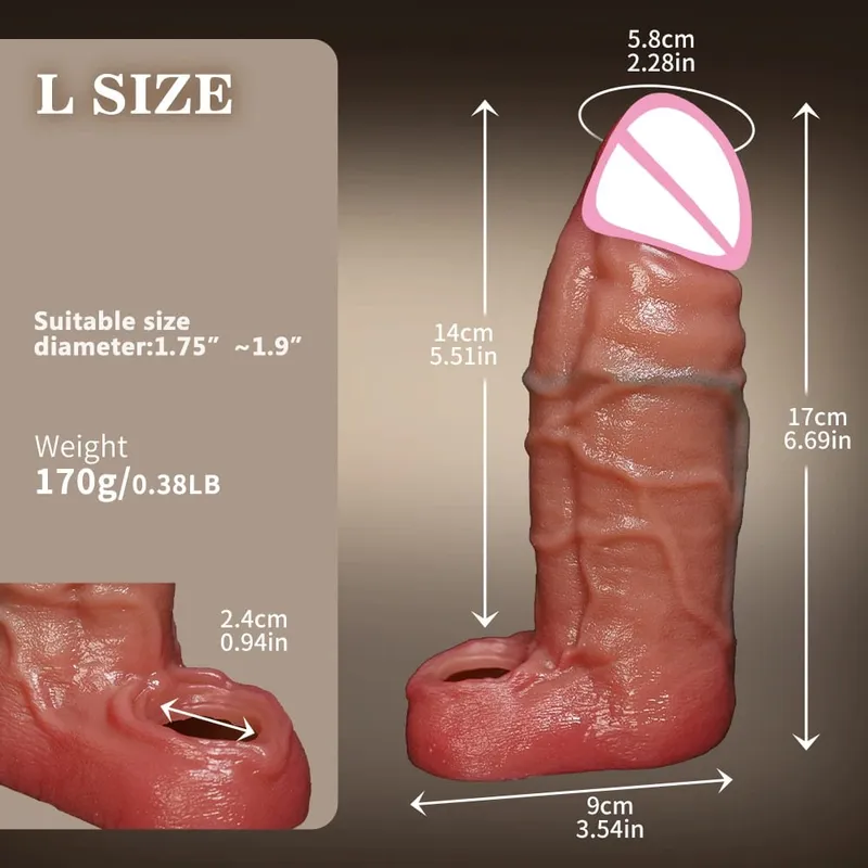 Männer-Sexspielzeug, wiederverwendbar, realistisch, dehnbar, Silikon-Penisring, Penisring, Verzögerung der Ejakulation, Samen-Verschlussring, Sexspielzeug für Männer, Penishülle, weicher Penisdildo, Verschlussring und realistische Texturhülle, Penisring, Penis, geeignet für Männer, Paare