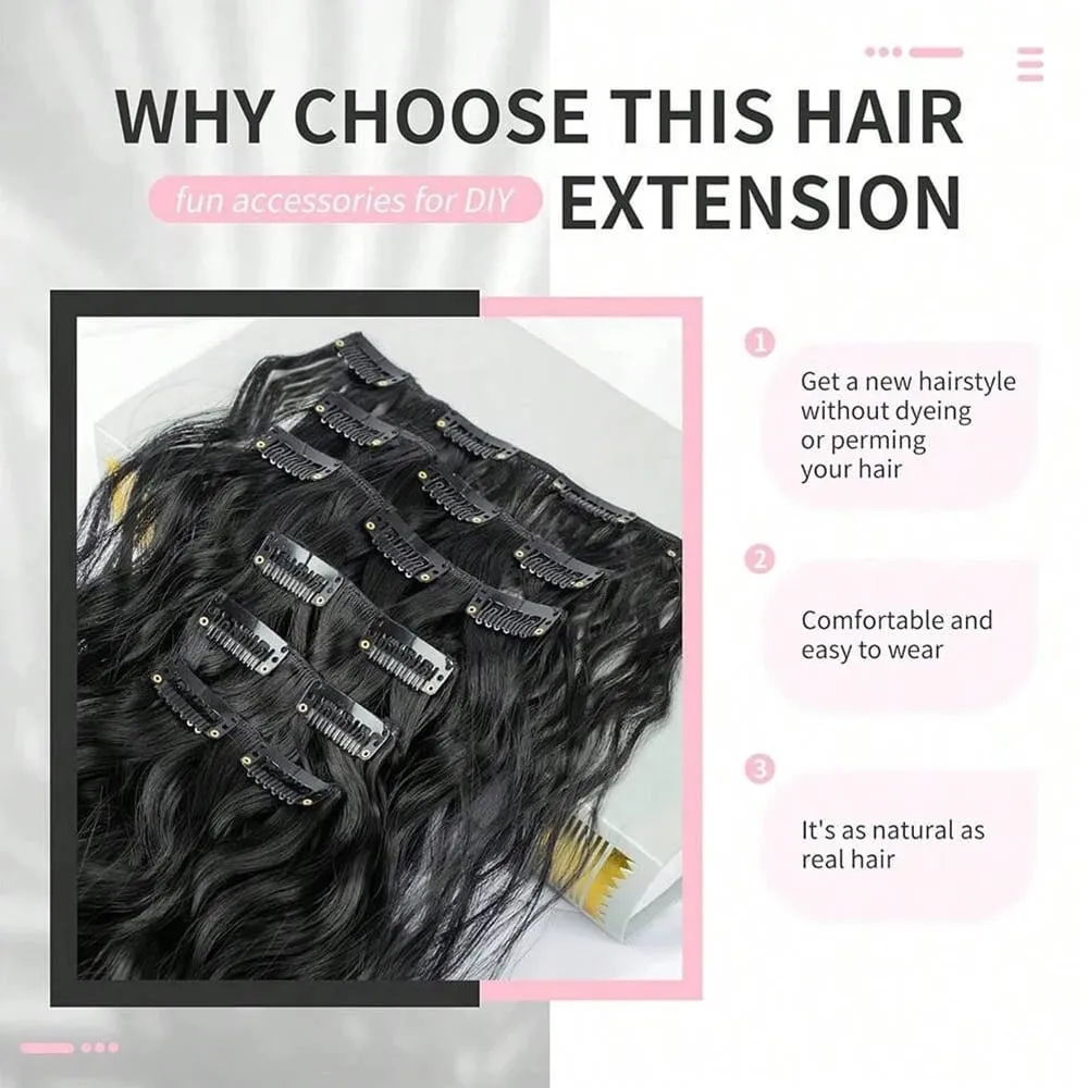 Synthetic Hair Extensions 16Clips In 6PCS Set Curly 24inch Long Clip On Hairpiece Corn Wavy Style For Women Girls Daily Party