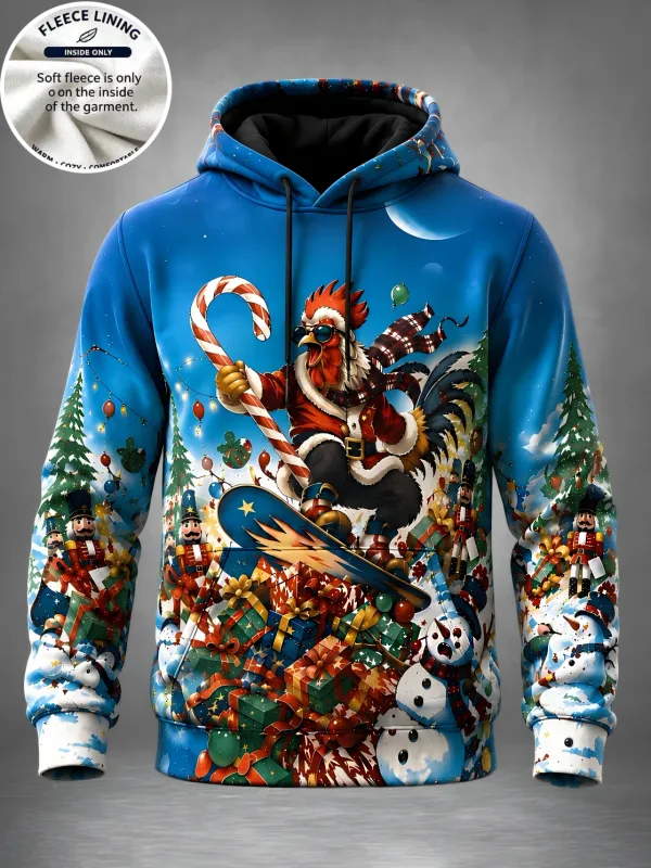 3D Print Christmas Fleece Hoodie Polar Bear Pizza Beer Home Party Pullover Long Sleeve Kangaroo Pocket Holiday Sweatshirt