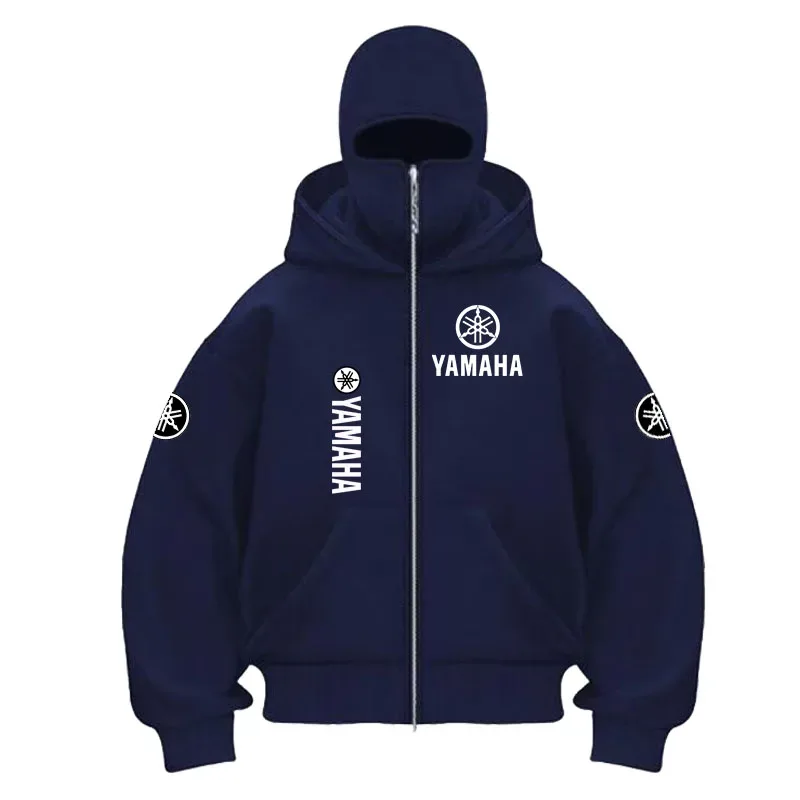 yamaha logo Printed Cotton Cycling Mask Zipper Hoodie Men and Women Autumn and Winter New Style Fashion Casual Retro Cycling Jer