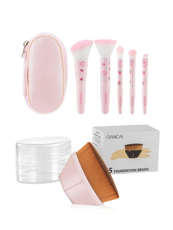 5Pcs 귀여운 컴팩트 메이크업 브러쉬 세트 케이스 프리미엄 브러쉬 완벽한 파운데이션 블러쉬 아이 섀도우 애플리케이션 미용 도구