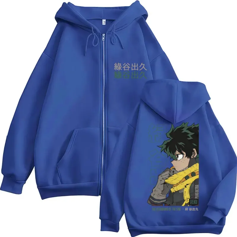 Anime My Hero Academia Deku Izuku Midoriya Zip Up Hoodies Men Women Fashion Harajuku Sportwear Casual Oversized Fleece Jackets