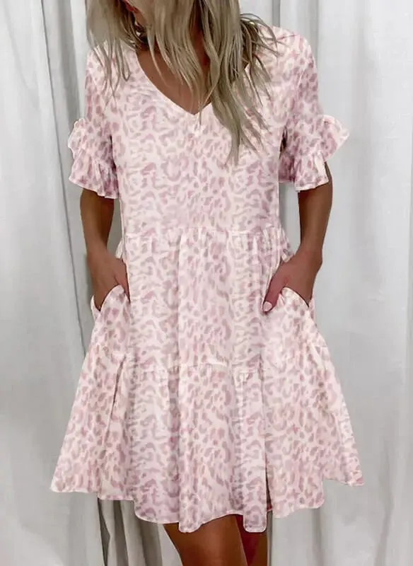 Frauen Sommer Kleid Casual V-ausschnitt Kurzarm Schmetterling Sleeve Floral Blatt Brief Drucken Mini Kleider Vestidos YSX9032